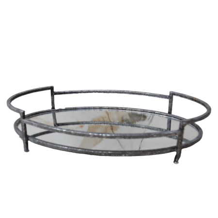 Metal Oval Silver Mirror Tray