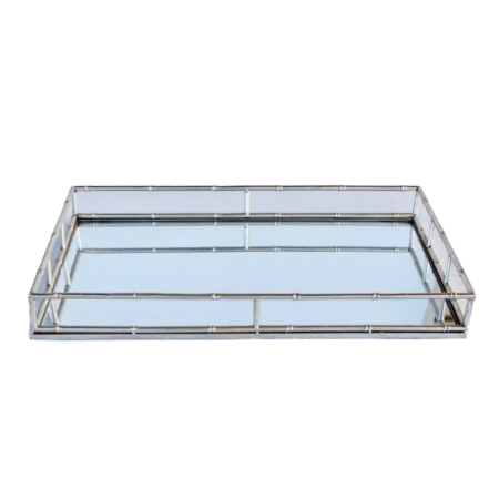 Silver Bamboo Metal Mirror Tray